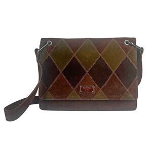 VIA SPIGA Shoulder Bag Purse Genuine Suede Diamond Pattern Patchwork Stitched